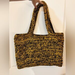 Homemade Navy and Gold Crochet Tote Bag